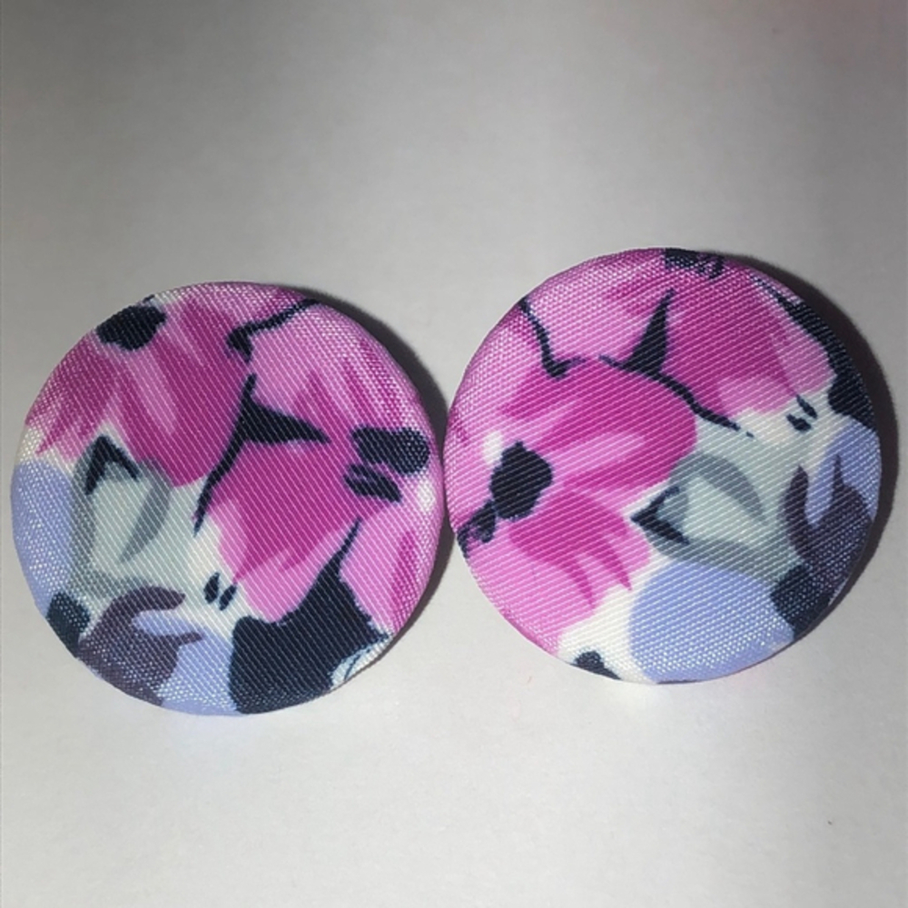 Floral Fabric Button Earrings